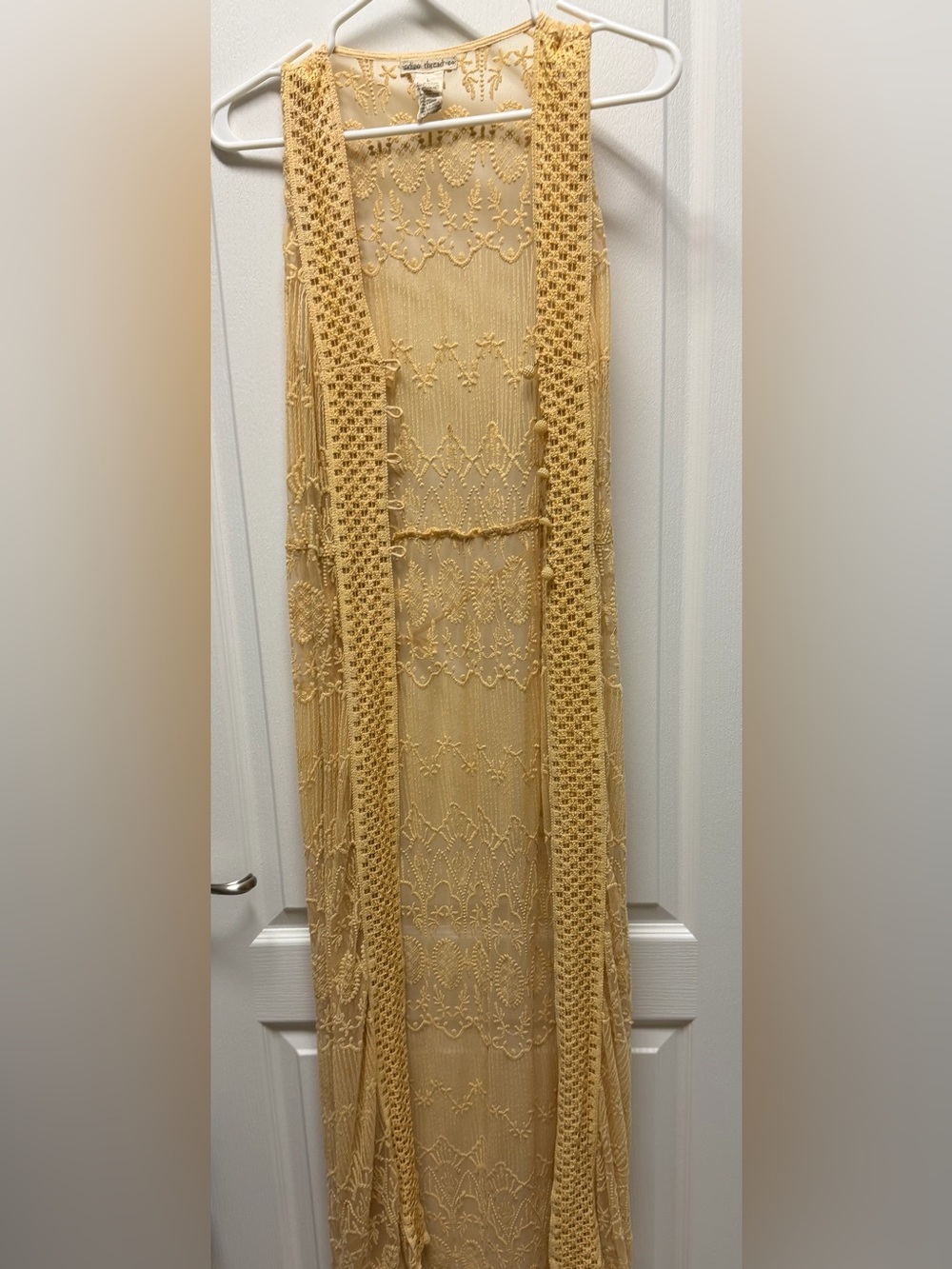 Universal Thread Crochet Lace Maxi Vest in Pale Yellow
